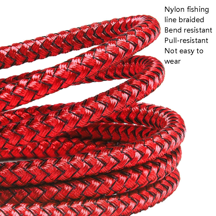 3-in-1 charging cable close-up with braided red nylon wrap and textured flexible weave