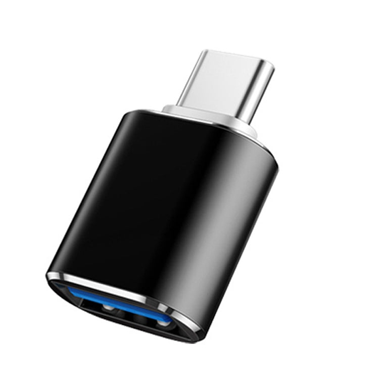 Black USB 3.0 to USB-C OTG adapter with USB-C male plug and blue USB port