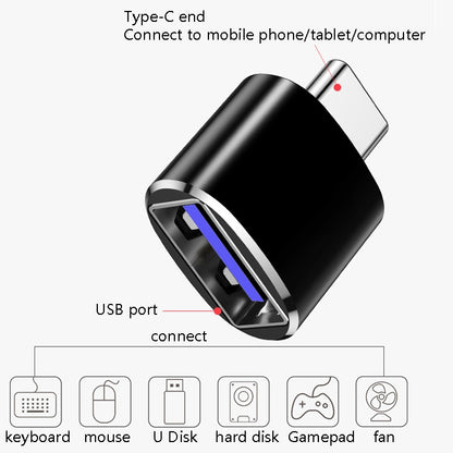 Black USB 3.0 to USB-C OTG adapter with USB-C end and blue USB port