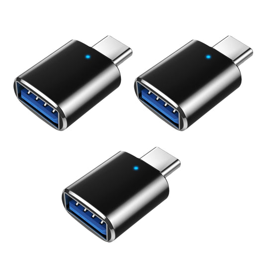 USB 3.0 OTG adapter set with blue indicator, black USB-A female to USB-C male