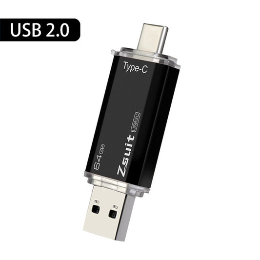 USB Type-C flash drive, metal black body, silver USB plug, USB 2.0, 8GB