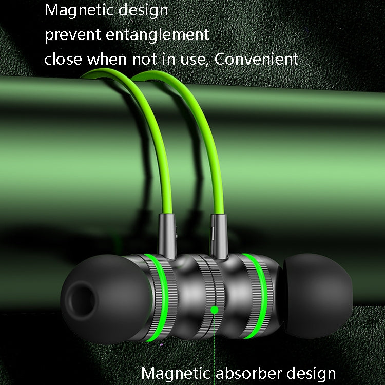 Magnetic absorber wired earbuds with green cable and Type-C split connectors