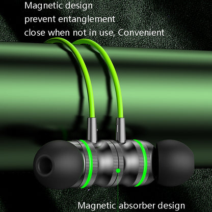 Magnetic absorber wired earbuds with green cable and Type-C split connectors