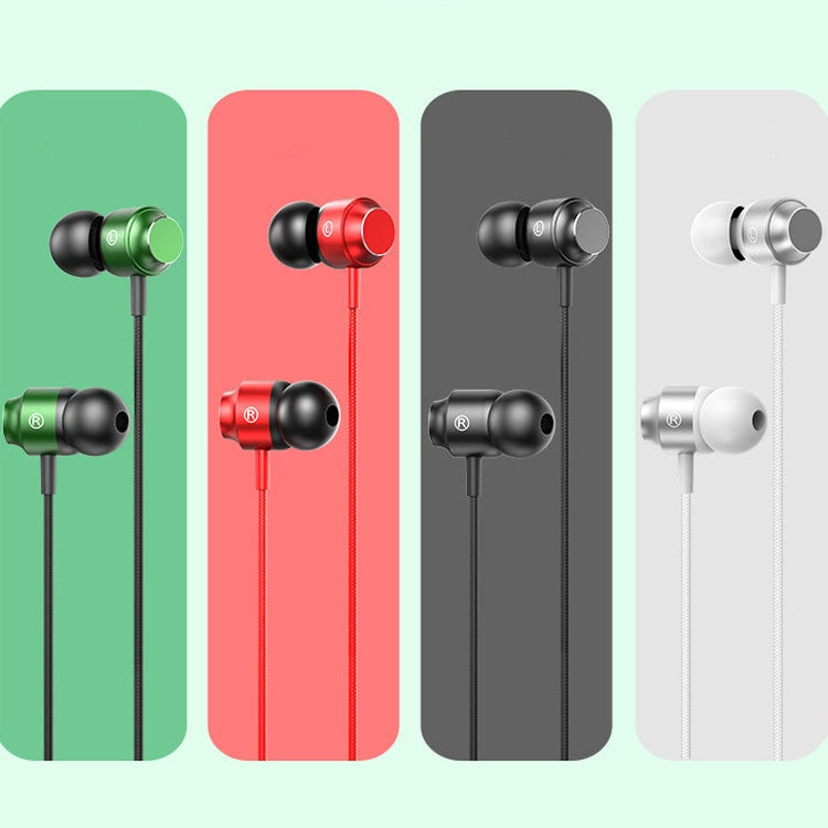 Metal in-ear USB-C earphones in red, green, black, and white color options