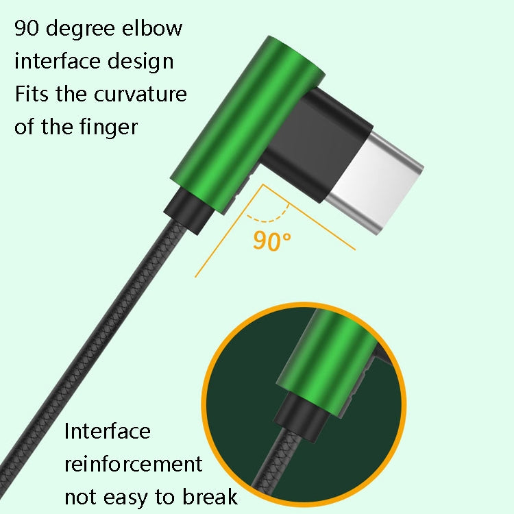 Green 90-degree USB-C connector with reinforced braided cable for metal in-ear earphones