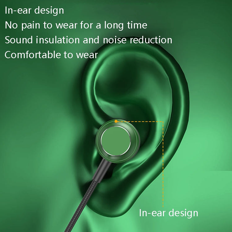 Green metal in-ear USB-C earphone with ear tip and braided cable loop design