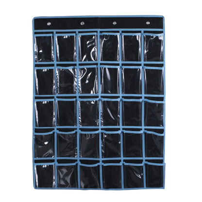 Black transparent mobile phone hanging bag with blue frame grid pockets