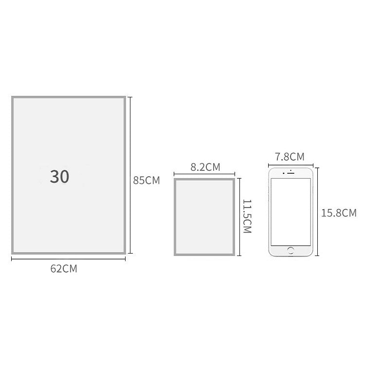 Mobile phone hanging bag size diagram with 30 pocket layout