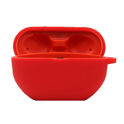 Red silicone anti-lost headphone case with open flip cover.