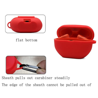Red silicone protective case for wireless earbuds with carabiner loop
