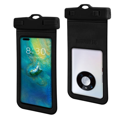 Black waterproof phone pouch with clear touch window and top handle