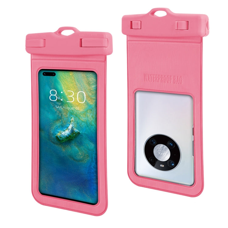 Pink waterproof phone pouch with clear touch window and top handle