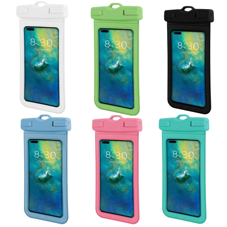 Assorted-color waterproof phone pouches, each with clear touch window and top handle