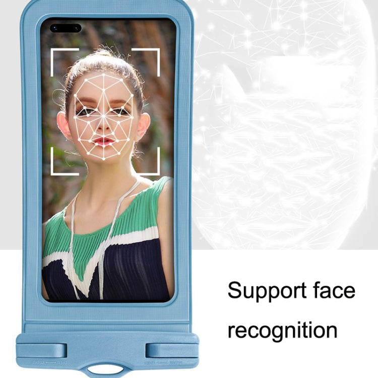Blue waterproof mobile phone case with front window for face recognition