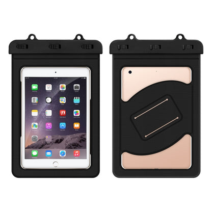 Black waterproof tablet bag with clear window and snap-seal top for under 9 inches