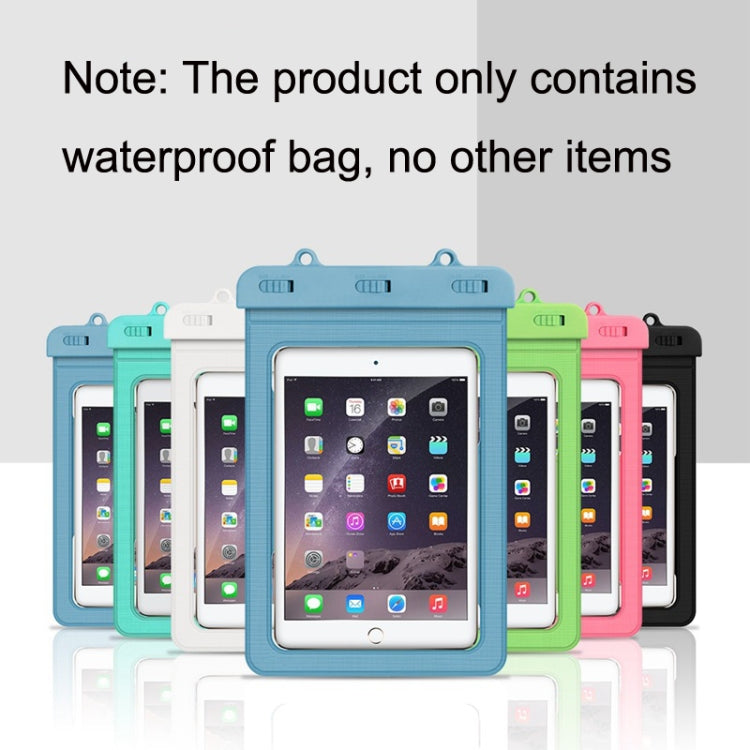 Assorted color waterproof tablet bags, each with clear window and snap-seal closure