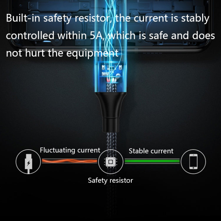 USB-C charging cable with gold connector tip and visible safety control circuitry graphic