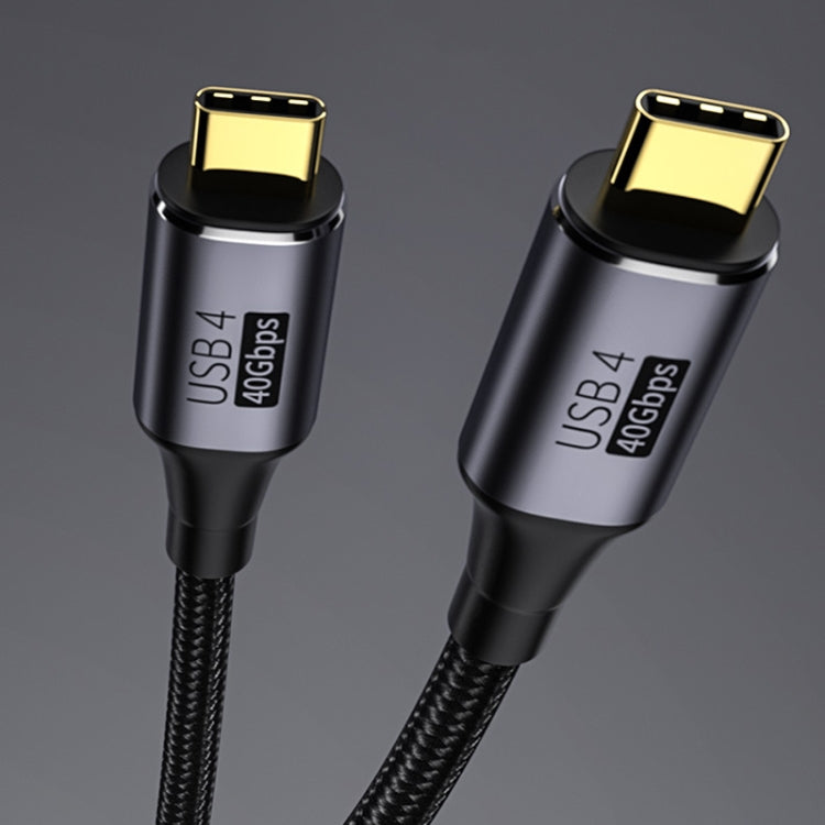 USB-C to USB-C braided charging cable with silver connector housings and gold tips