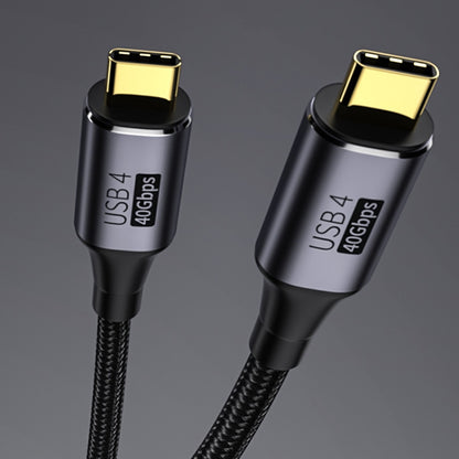 USB-C to USB-C braided charging cable with silver connector housings and gold tips