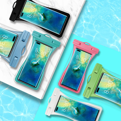 Set of colorful waterproof phone waist bags with clear windows and phones inside
