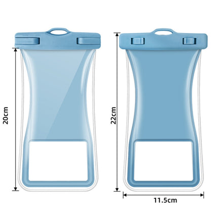 Light blue waterproof waist phone bag showing size with open front window