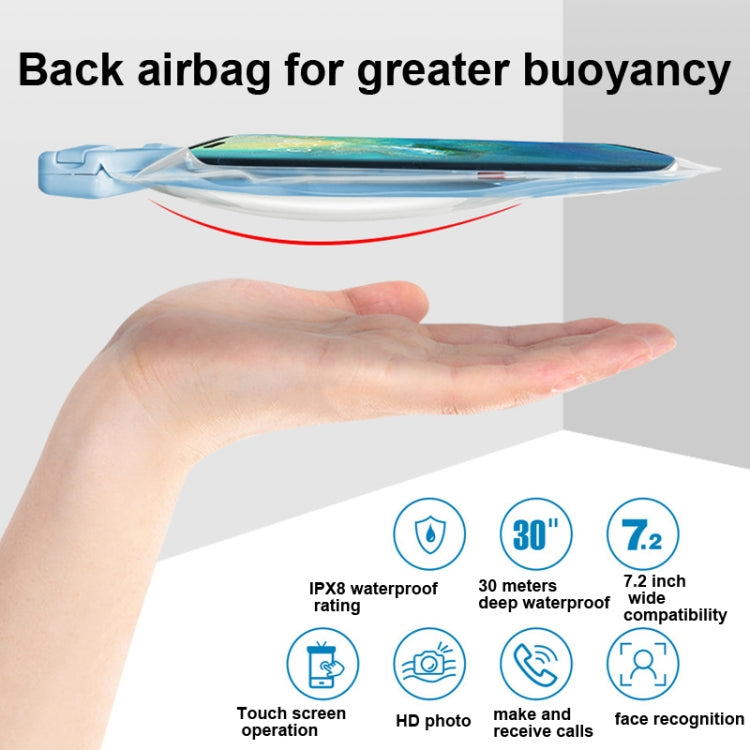 Light blue waterproof waist phone bag with water-ready design and transparent window