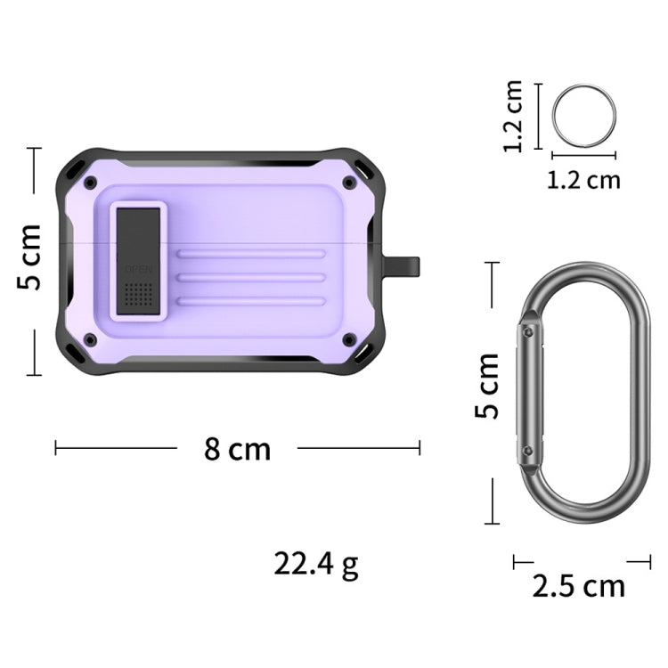 Lavender earbud storage case size 8 x 5 cm with carabiner clip