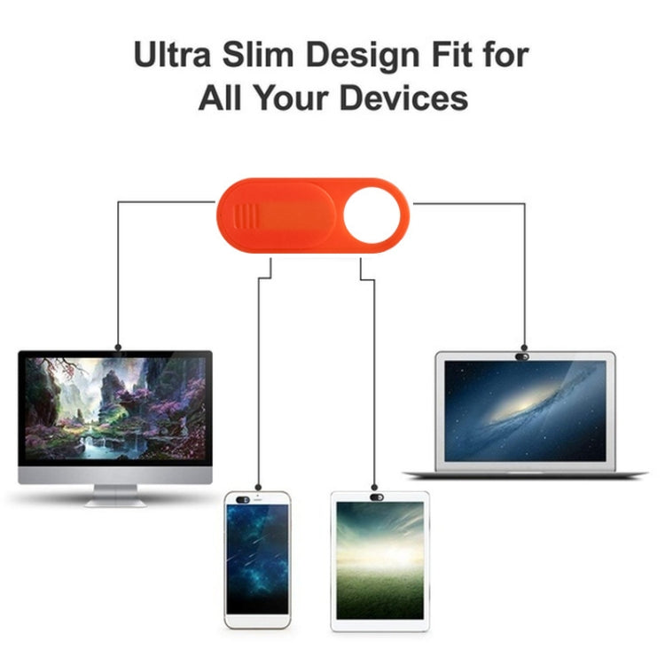 Ultra-slim front camera privacy cover in orange, oval shape with lens hole