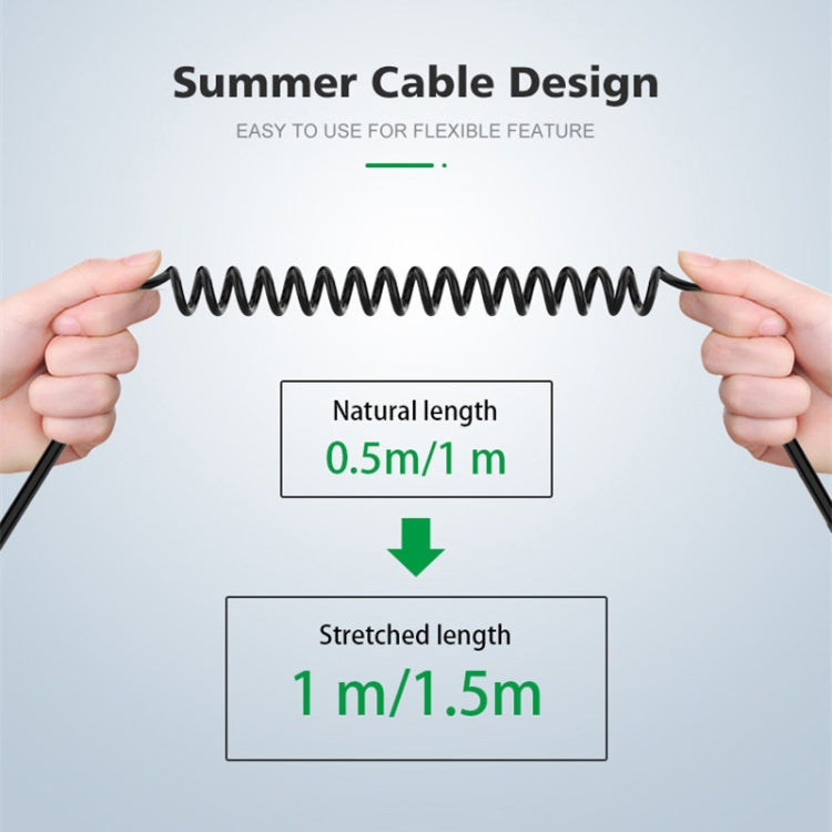 Type-C to 3.5mm audio adapter cable with spring coil for flexible stretched length