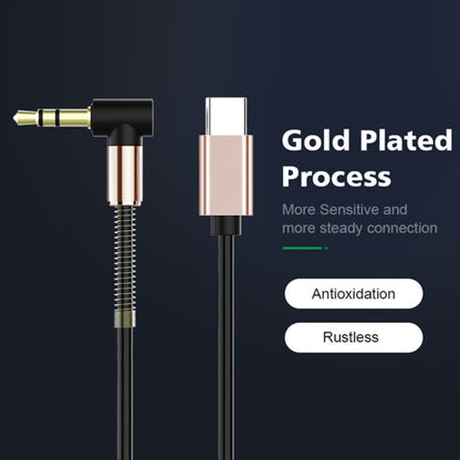 Type-C to 3.5mm male audio adapter cable with gold-plated connectors and black housings