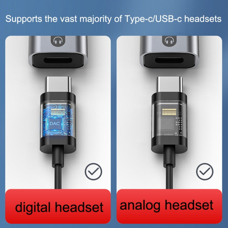 Type-C/USB-C audio adapter supports digital and analog headsets.
