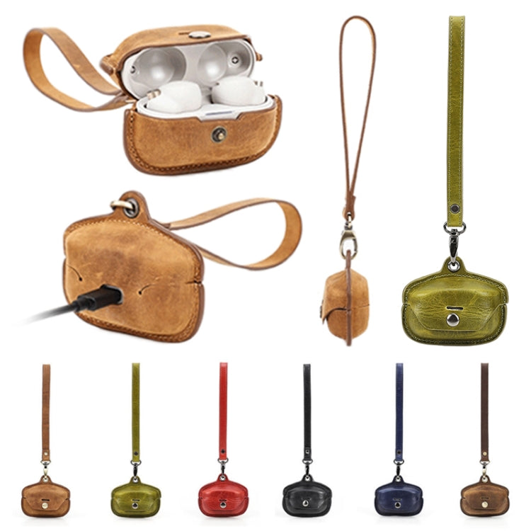 Crazy horse leather earphone case covers in multiple colors with matching wrist straps