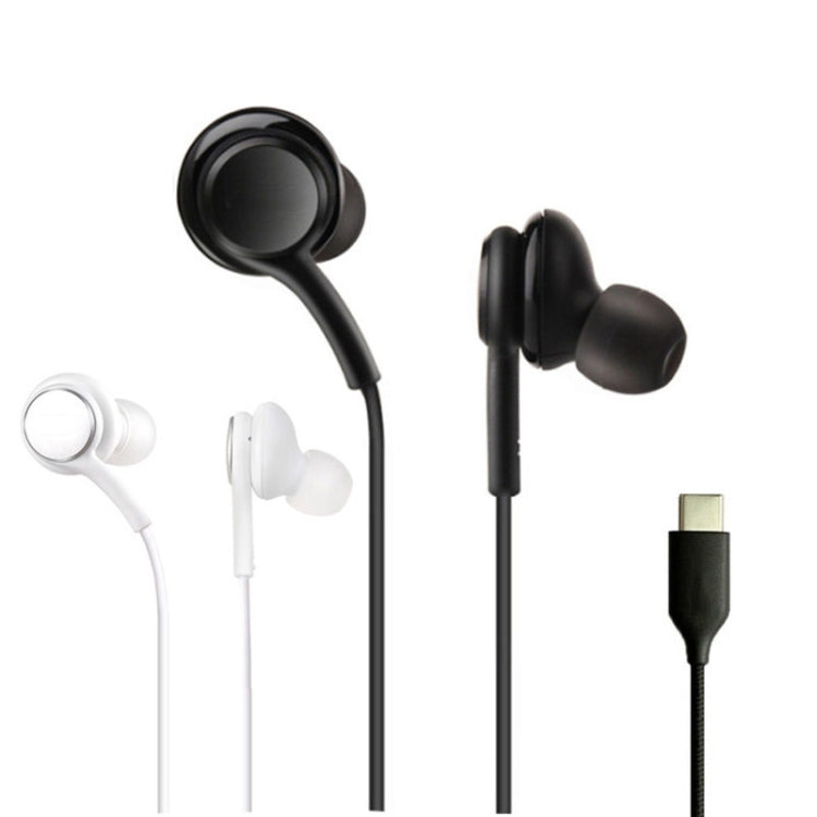 Black wired earbuds with USB-C plug and inline control