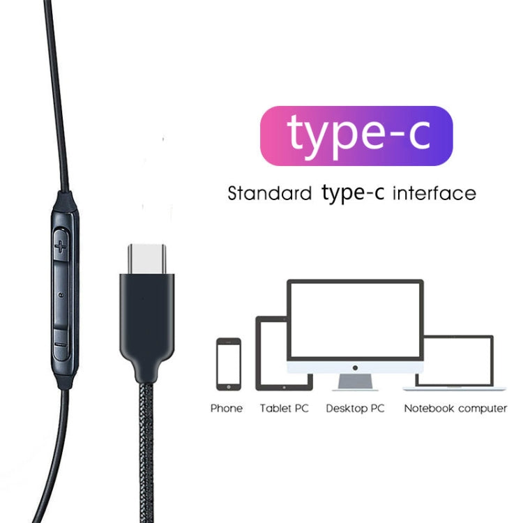 Type-C wired headphones with USB-C plug, inline remote, and braided cable