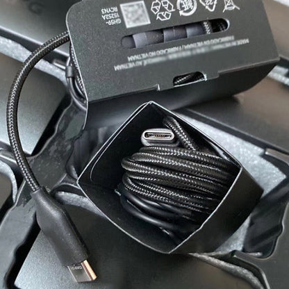 USB-C connector and braided cable with earbuds, wired headphone set