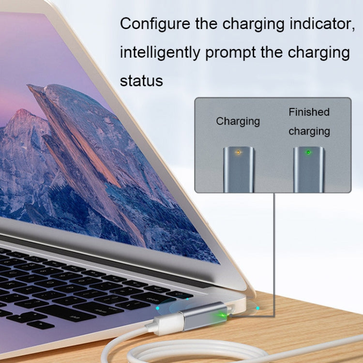 Type-C to Magsafe adapter charging a laptop with indicator lights
