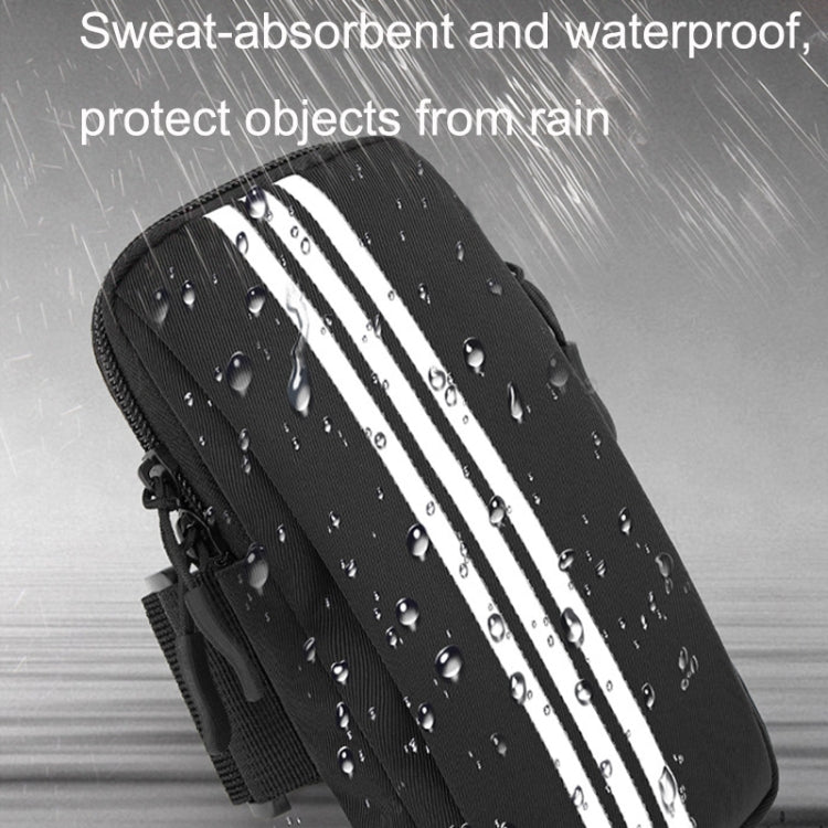 Black striped armband phone bag with water droplets texture and zip closure