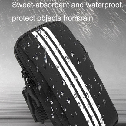 Black striped armband phone bag with water droplets texture and zip closure