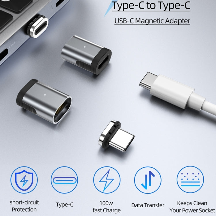 Type-C to Type-C magnetic adapter, silver connectors with exposed gold contacts