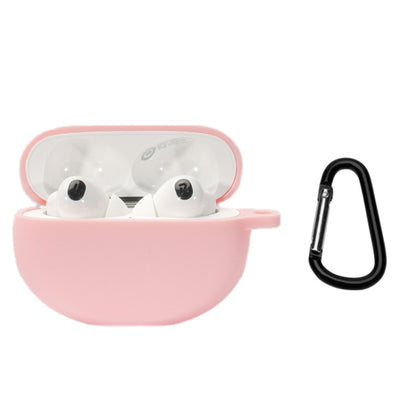 Pink silicone earbuds case cover with carabiner clip for OPPO Enco X2