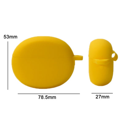 Yellow silicone earbud case with size dimensions: 78.5mm and 27mm.