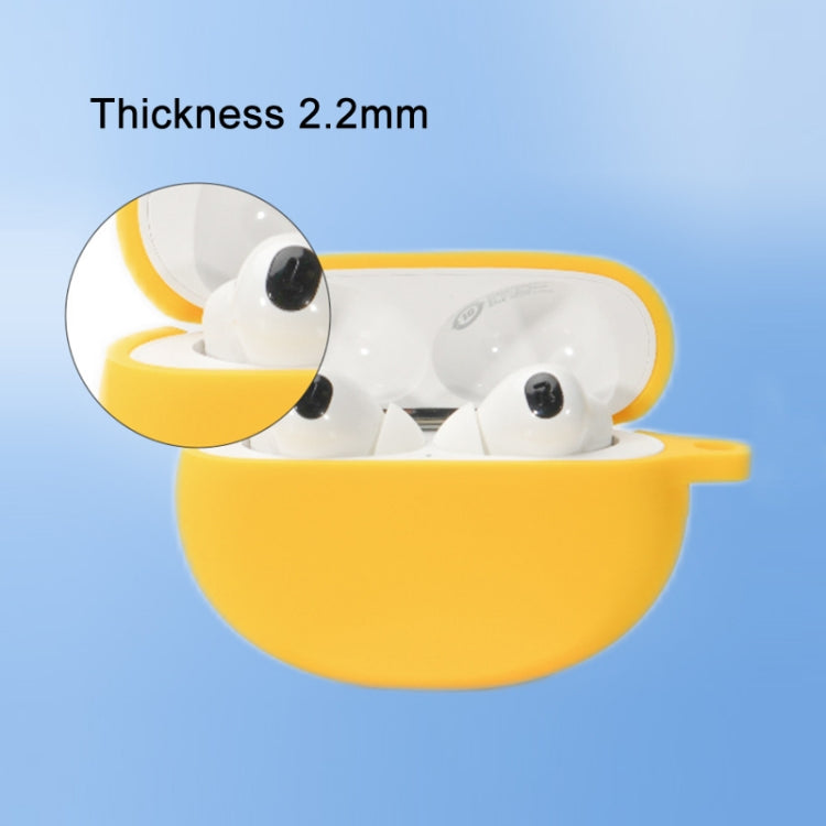 Yellow silicone earbud case with earbuds, thickness 2.2mm.