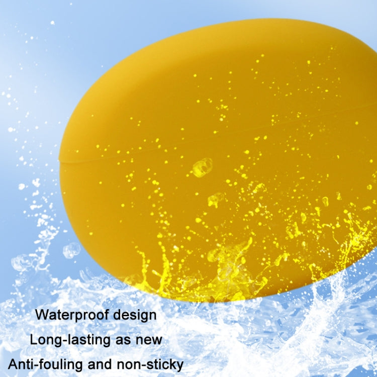 Yellow silicone earbud case shown with splash protection around.