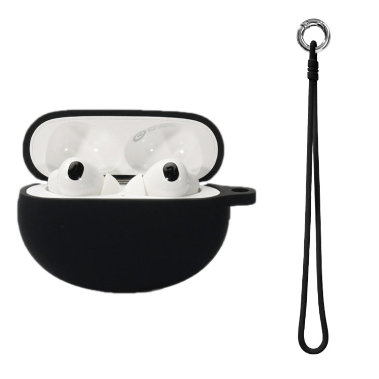 Black silicone earbuds case cover with hand rope and keyring for OPPO Enco X2