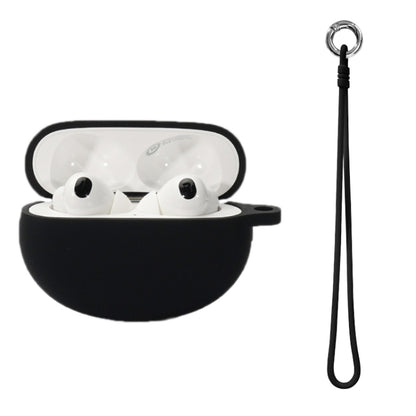 Black silicone earbuds case cover with hand rope and keyring for OPPO Enco X2