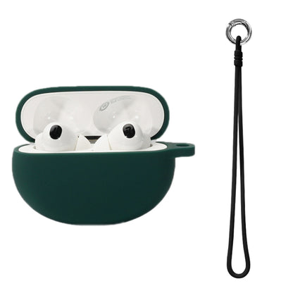 Dark green silicone earbuds case cover with hand rope and keyring for OPPO Enco X2