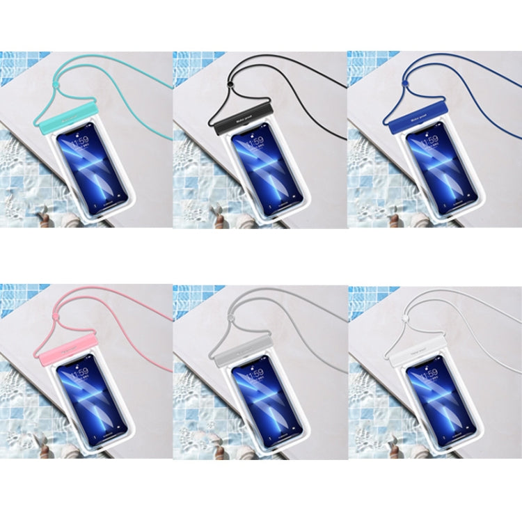 Assorted colors of transparent TPU waterproof phone bags with neck straps