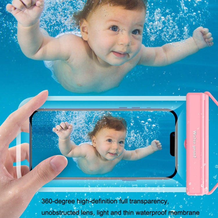 Pink transparent TPU waterproof phone bag with neck strap, clear touch window