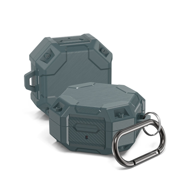 Teal TPU earphone case with hinged lid and metal carabiner key ring