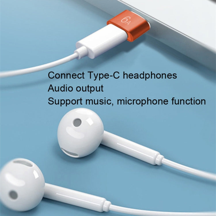Orange Type-C to USB adapter with cable, 6A output for audio connection